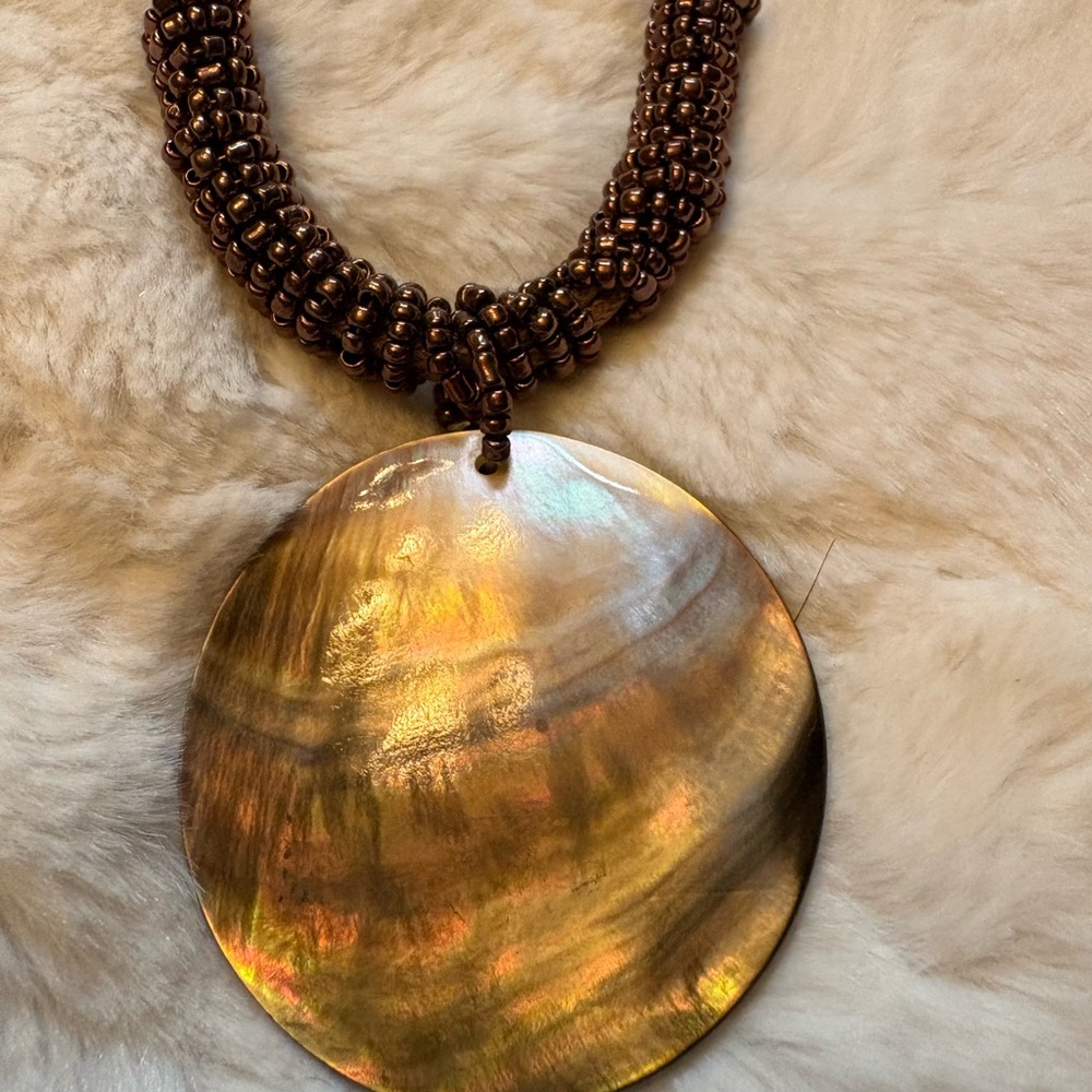 Lia Sophia vintage Iridescent Shell Necklace with Dark Brown Beads